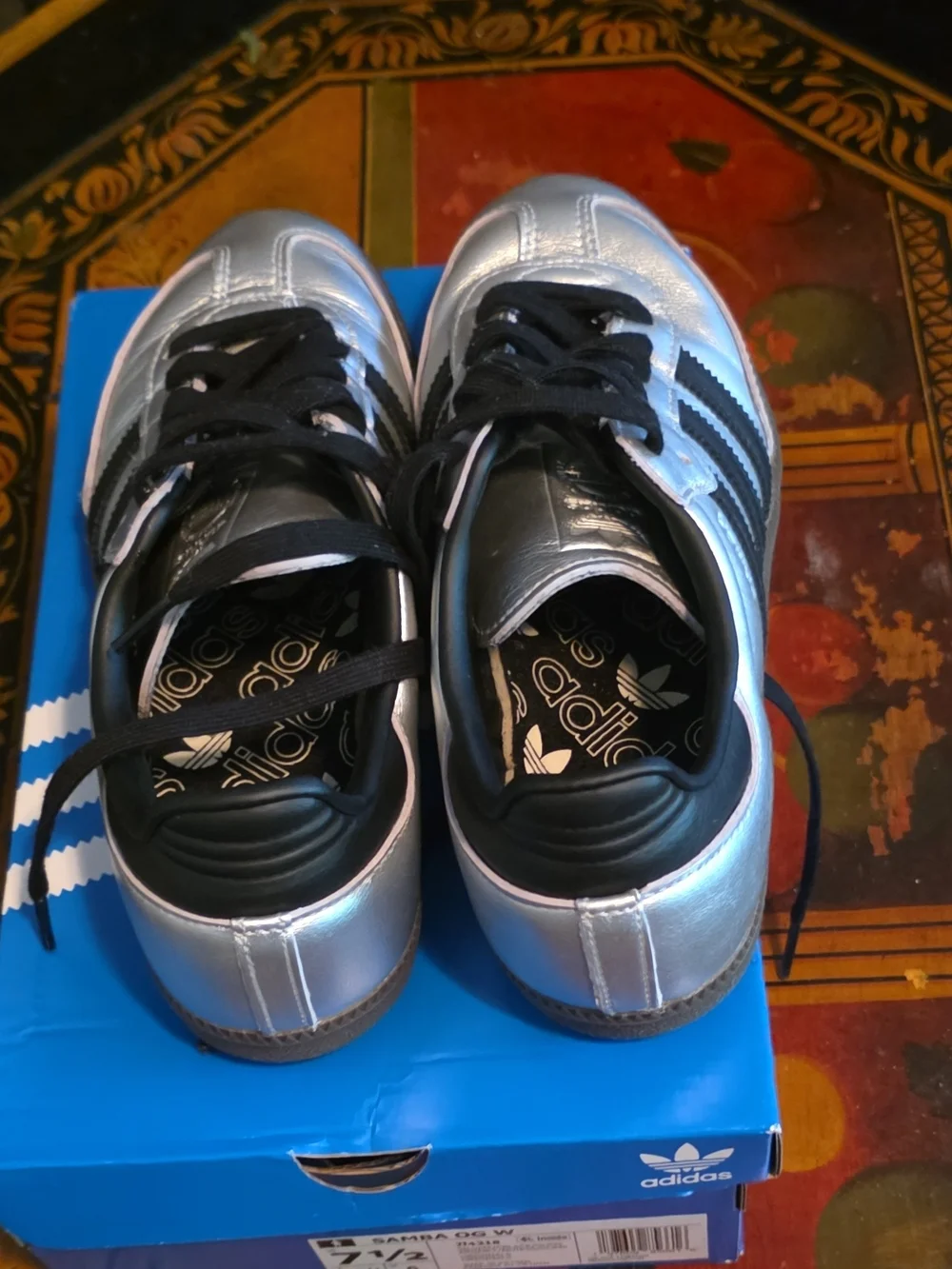 adidas Silver Samba Sneakers with Black Stripes